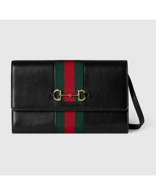 Gucci Black Horsebit Web Wallet With Strap