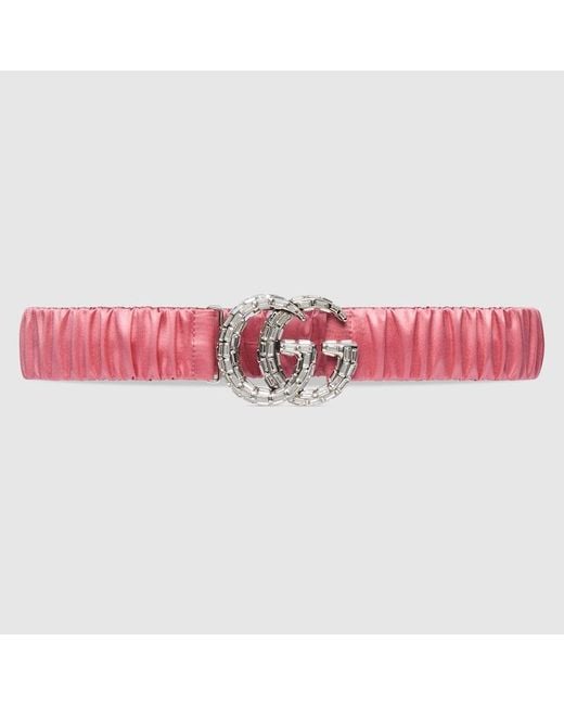 Gucci Pink GG Marmont Wide Belt With Crystals