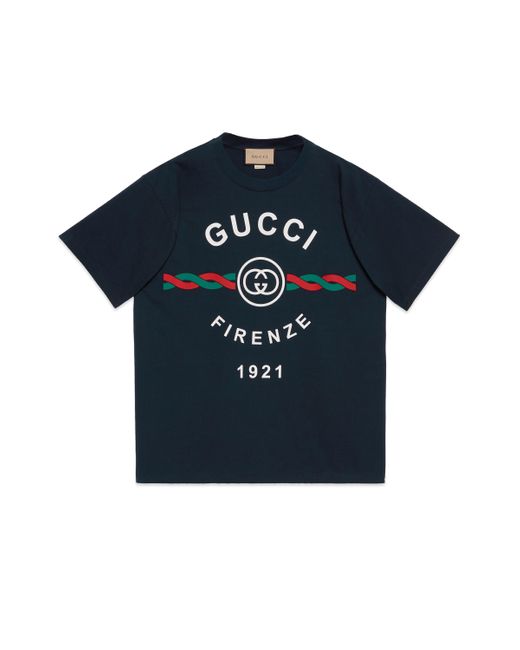 Gucci Cotton Jersey ' Firenze 1921' T-shirt in Blue for Men | Lyst