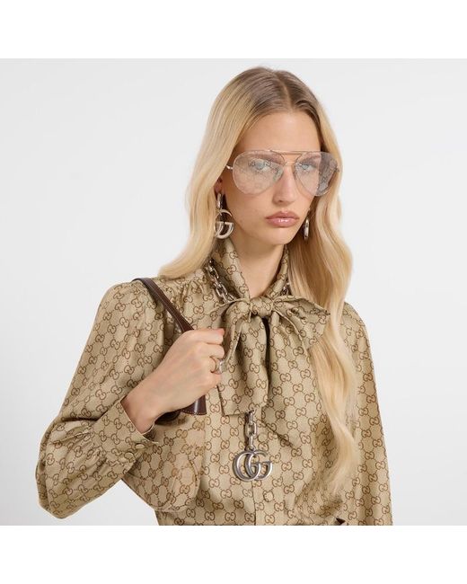Gucci Natural Printed Silk Twill Shirt