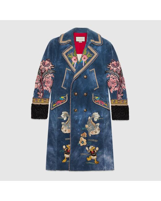 Gucci Blue Embroidered Velvet Coat for men