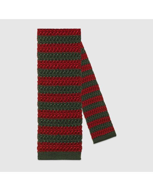 Gucci Red Tiger Underknot Striped Silk Tie for men