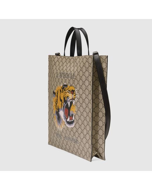 Gucci Tiger Print Soft Gg Supreme Tote in Multicolor | Lyst