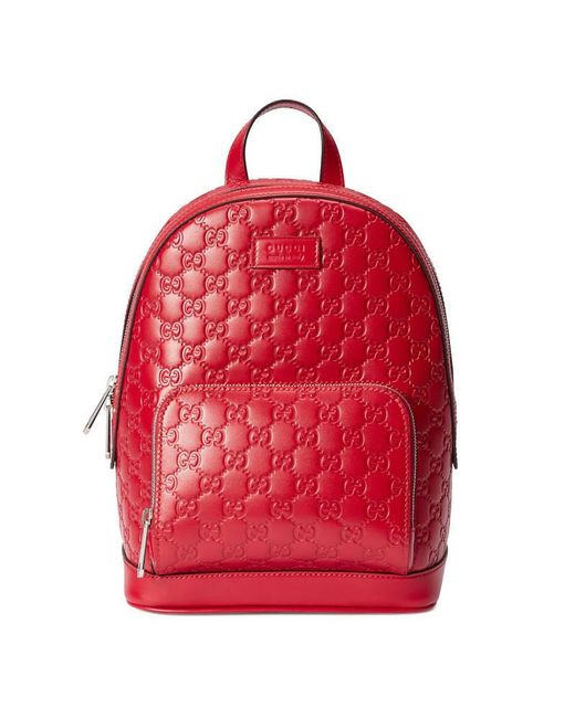 Gucci Signature Leather Backpack in Red | Lyst