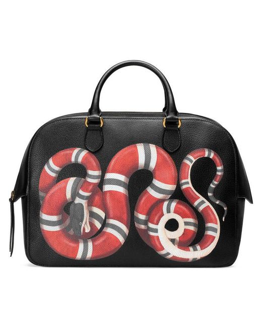Gucci Black Snake Print Leather Duffle for men