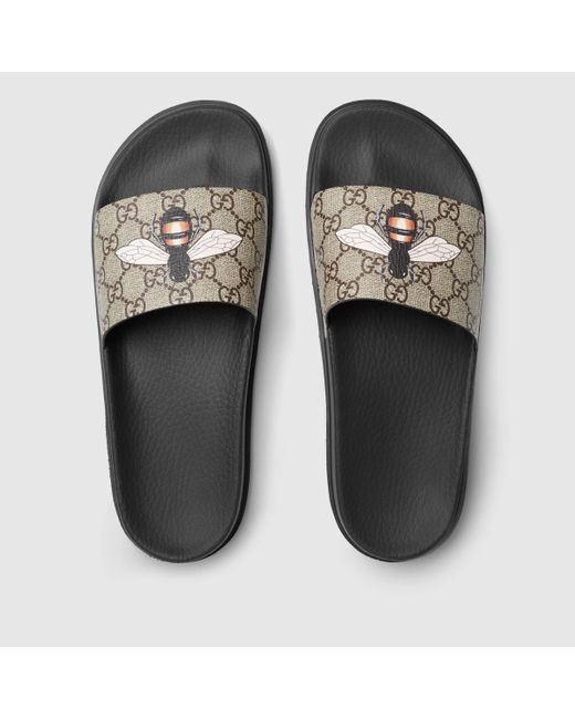 Gucci Gg Supreme Bee Slide Sandal for Men | Lyst UK
