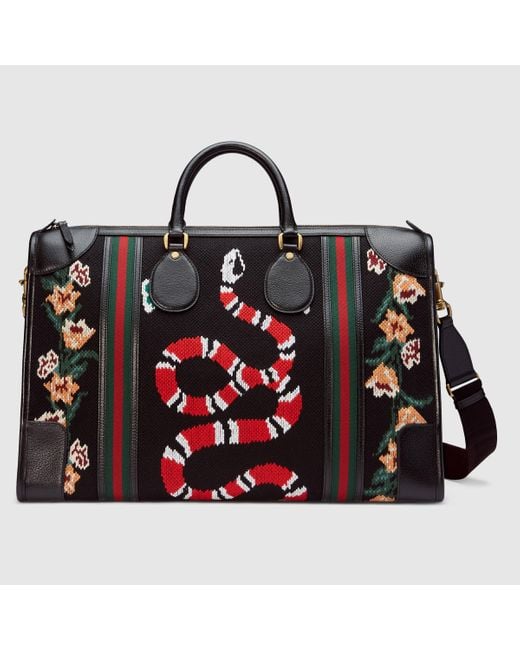 Gucci Black Needlepoint Duffle Bag With Web