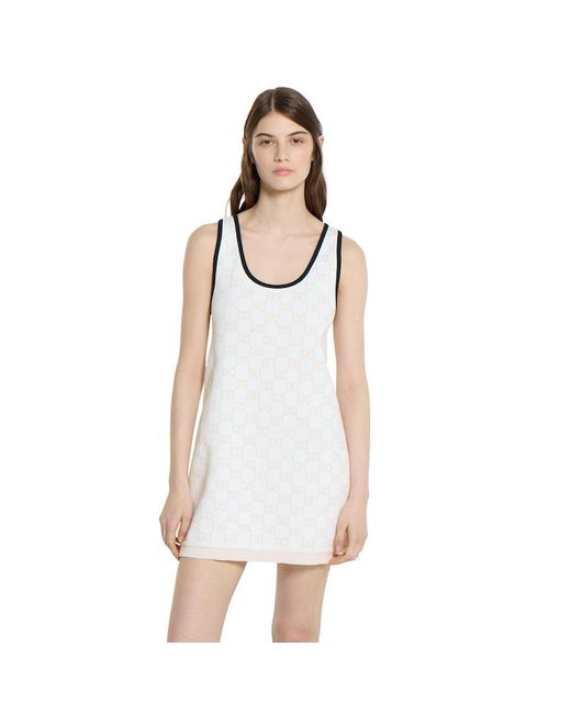 Gucci White Gg Fine Cotton Jacquard Dress