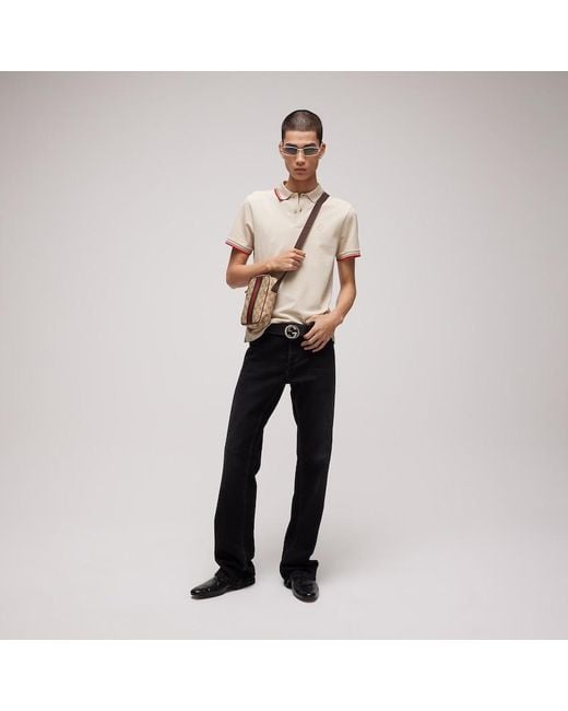 Gucci Natural Cotton Piquet Polo Shirt With Embroidery for men