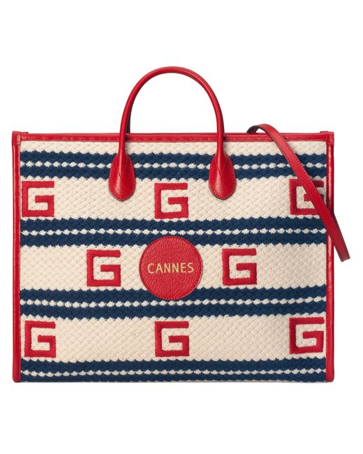 Gucci Red Cannes Striped Tote Bag for men
