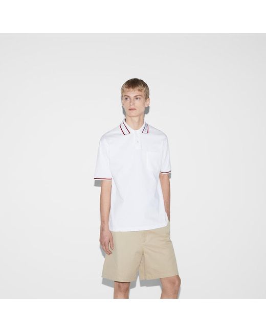 Gucci White Cotton Piquet Polo Shirt With Web for men