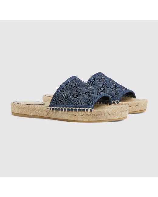 Gucci Blue Slide Espadrille With GG Crystals