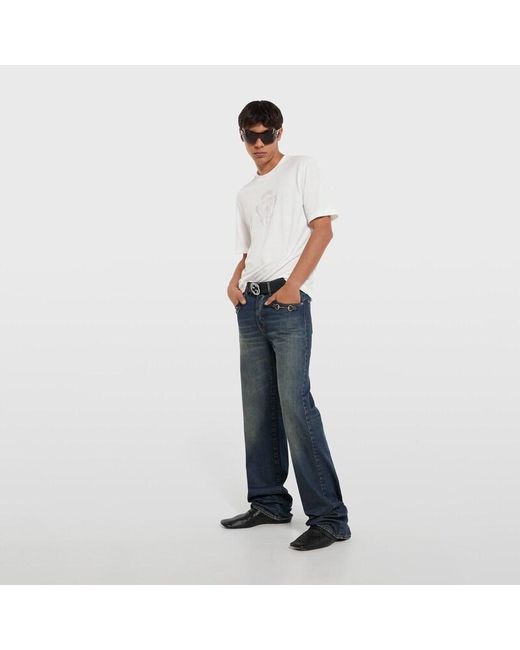 Gucci White Cotton Jersey T-Shirt With Devoré Detail for men