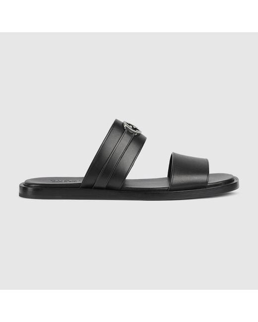 Sandalo Con Incrocio GG Tondo di Gucci in Black da Uomo
