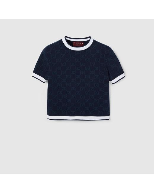 Gucci Women's Blue Gg Fine Cotton Jacquard Top