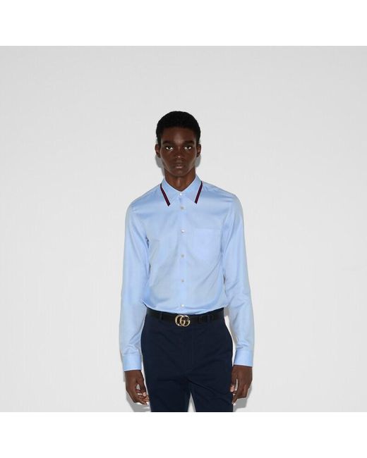 Gucci Blue Oxford Cotton Shirt With Web, Size 14 for men
