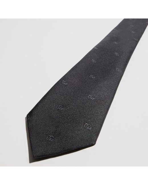 Gucci Black Double G Silk Jacquard Tie for men