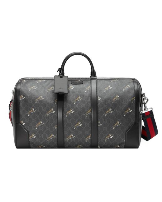 Gucci Black Tiger Print GG Supreme Canvas and Leather Carry On Duffel Bag  Gucci
