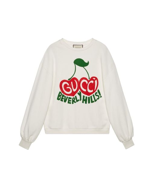 Sweat-shirt à imprimé cerises « Beverly Hills » Gucci en coloris White