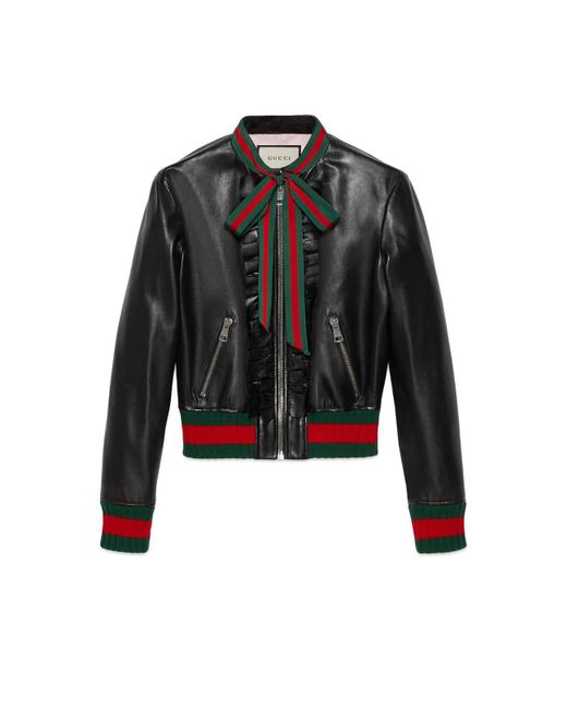 Gucci Pink Ruffle Leather Bomber Jacket