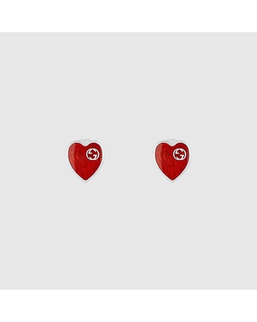 Gucci Red Heart Earrings With Interlocking G