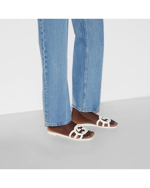 Gucci White Interlocking G Slide Sandal