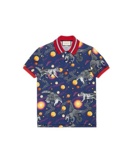 Gucci Blue Space Animals Print Polo for men