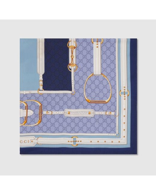 Gucci Blue Printed Silk Carré