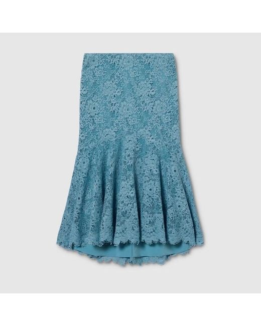 Gucci Blue Gg Flower Stretch Lace Skirt, Ready-To-Wear