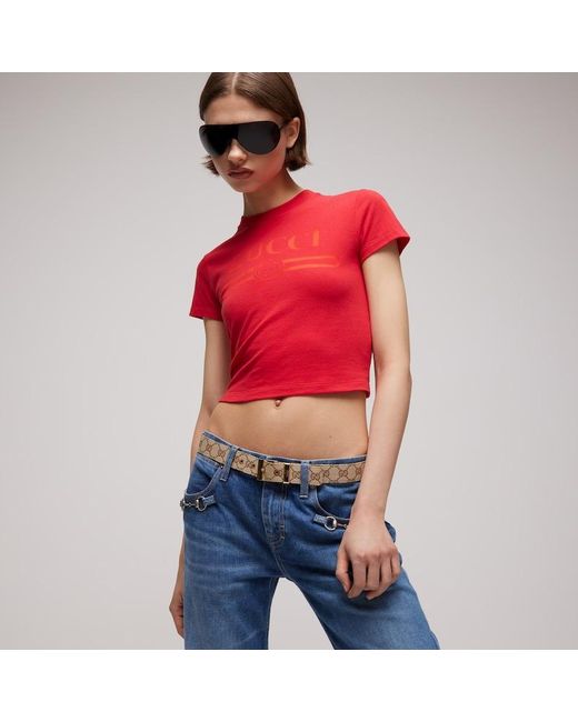 Gucci Brown Belt With Squared Buckle, Size 95, Gg Canvas