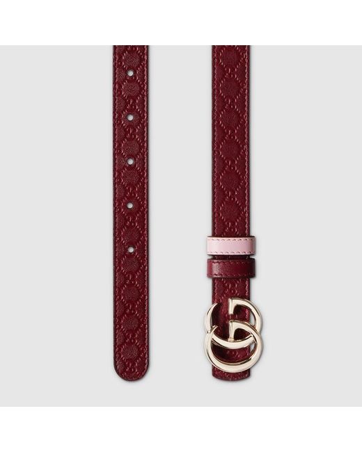 Gucci ダブルG リバーシブル スリムベルト, ボルドー, レザー Red