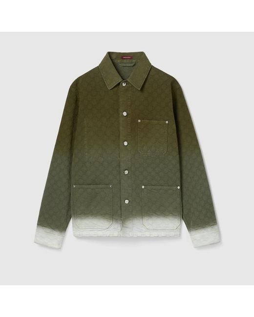 Gucci Green Bleached Gg Cotton Denim Jacquard Shirt for men