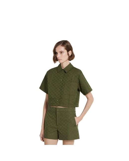 Gucci Ggコットンギャバジン シャツ, グリーン, ウェア Green