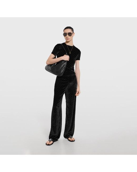 Gucci Black Gg Velvet Devoré Sportswear Pants for men