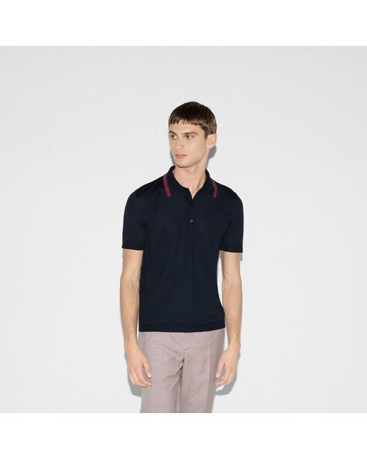 Polo En Maille De Laine Avec Bande Web, Taille Gucci pour homme en coloris Blue