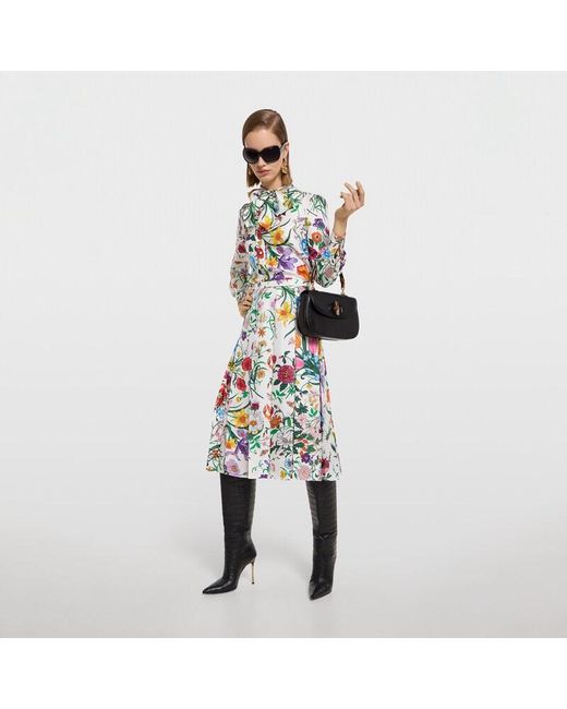 Gucci Green Printed Silk Twill Pleated Skirt