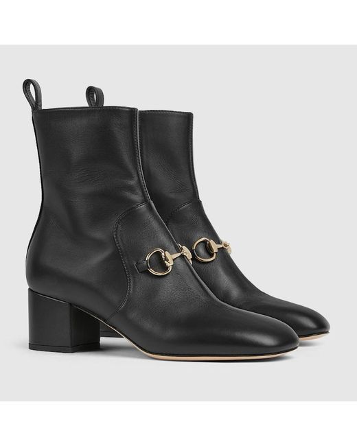 Gucci ホースビット付き ウィメンズ アンクルブーツ, ブラック, レザー Black
