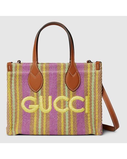 Gucci Pink Small Jute Tote With Patch