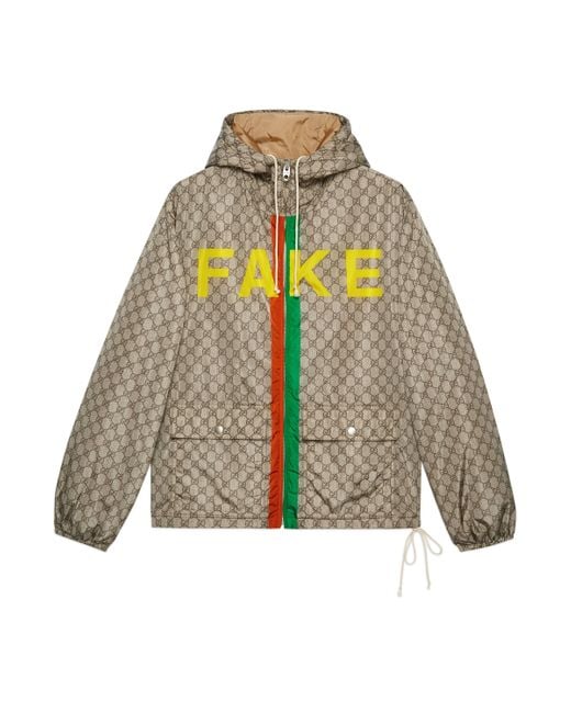 Gucci Natural 'fake/not' Print GG Nylon Jacket for men