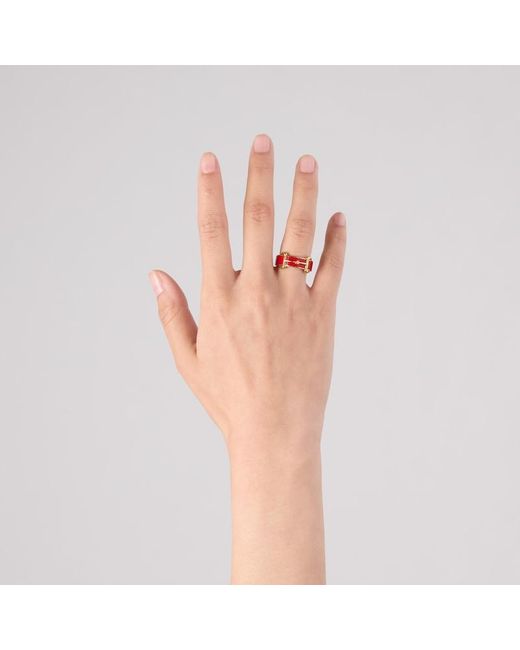 Gucci Red Horsebit Ring With Enamel