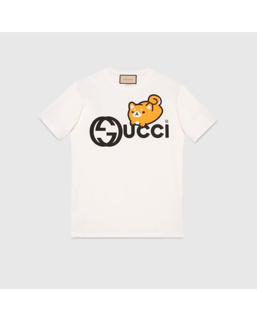 Gucci White Animal Print Cotton T-shirt for men