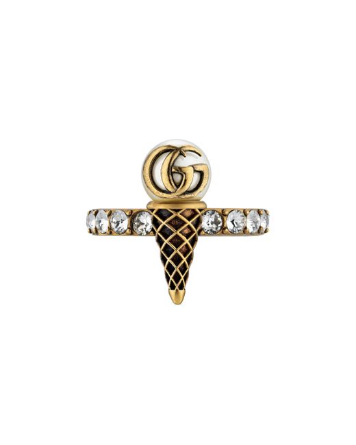 Gucci Metallic Double G Ice Cream Ring With Crystals