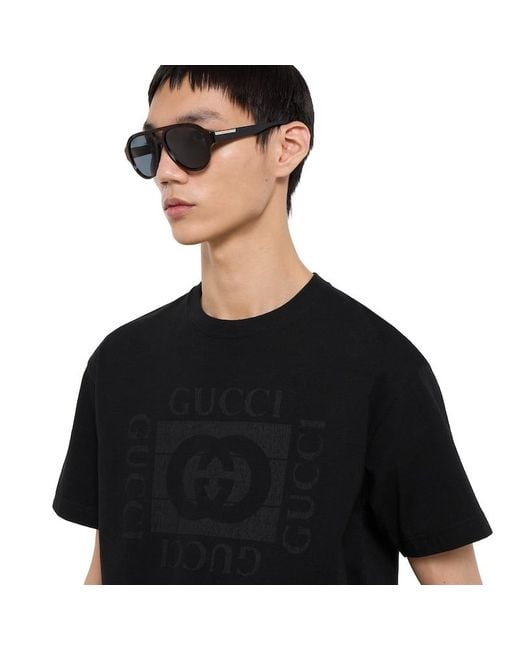 Gucci Black Cotton Jersey T-Shirt With Print for men