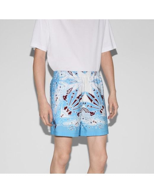 Shorts In Cotone Con Stampa Bandana di Gucci in Blue da Uomo