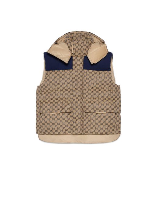 Gucci gg Canvas Down Vest With Detachable Hood in Beige (Brown) for Men ...