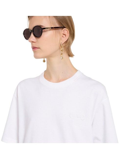Gucci White Cotton Jersey T-Shirt With Embroidery