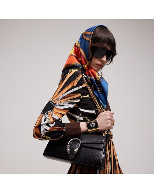 Gucci Orange Reversible Printed Silk Twill Carré
