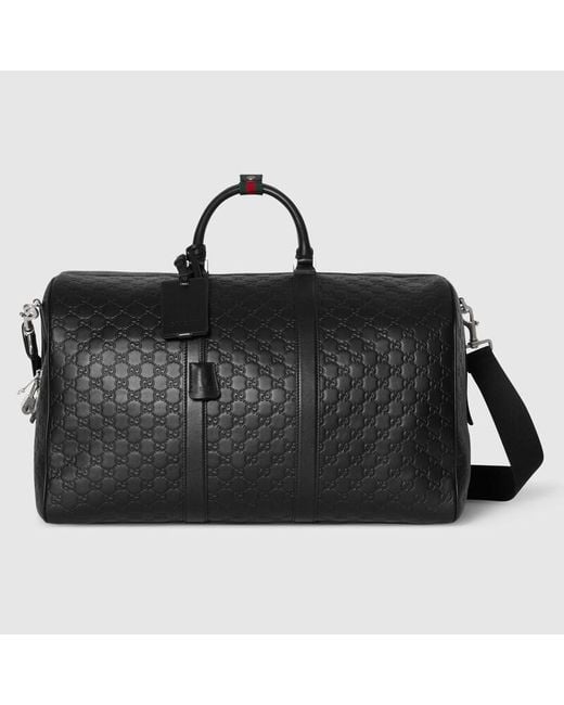 Gucci Black Gg Emblem Large Duffle Bag, Leather for men