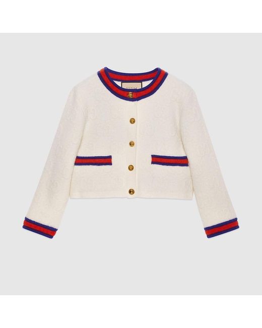 Gucci White Cardigan Aus Gefilzter GG Wolle Mit Web