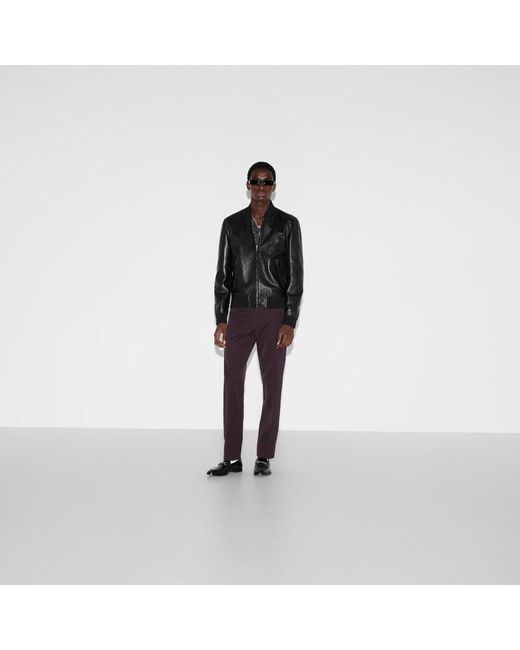 Gucci Black Embossed Gg Leather Bomber Jacket for men